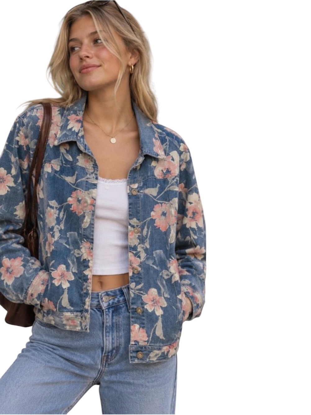 🌸VTG 90s Alfred Dunner Y2K Floral Boho Denim Oversized Fall Jacket | L